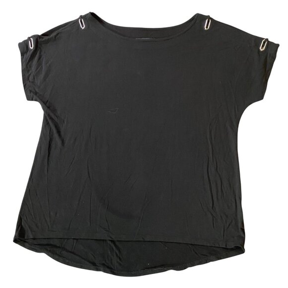 Cable & Gauge Black Short Sleeve Top With Silver Accent Clips XL - Picture 1 of 9